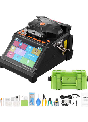 Fiber Fusion Splicer 6 Motors, Core & Clad Alignment Fibers Optic Splicer with 6s Fast Splicing and 13s Heating, 5" LCD Screen, 3 in 1 Fiber Holder, 7800mAh Battery for SM MM DS NZDS Fibers