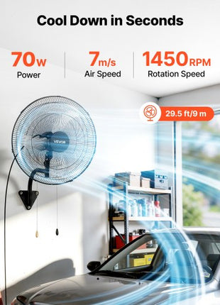 Wall Mount Fan, 20 in Wall Mounted Hanging Fan Oscillating, 3-Speed, Long Airflow Distance, Adjustable Rotation Angle, Mechanical Powerful for Industry, Commercial, Garage, Workshop, Gym, 2 Pack