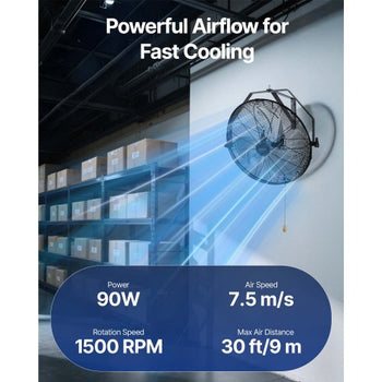 Wall Mount Fan, 18 Inch, 3-speed High Velocity Max. 4150 CFM, Waterproof Industrial Wall Fan, Commercial or Residential for Warehouse, Greenhouse, Workshop, Patio, Black, ETL Listed