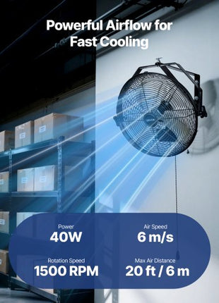 14 Inch Industrial Wall Mount Fan, High Velocity 2473 CFM Outdoor Fan with 3 Speeds, Waterproof IP44 Garage Wall Fan with Aluminum Blades for Workshop, Warehouse, Greenhouse