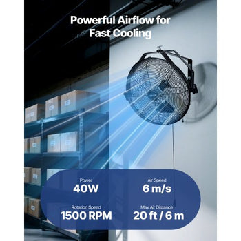 14 Inch Industrial Wall Mount Fan, High Velocity 2473 CFM Outdoor Fan with 3 Speeds, Waterproof IP44 Garage Wall Fan with Aluminum Blades for Workshop, Warehouse, Greenhouse