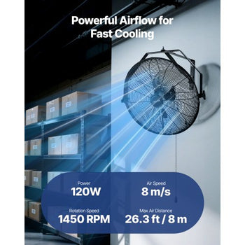 18 Inch Industrial Wall Mount Fan, High Velocity 4000 CFM Indoor Fan with 3 Speeds,  Powerful Motor Garage Wall Fan with Aluminum Blades for Workshop, Warehouse, Greenhouse, Commercial