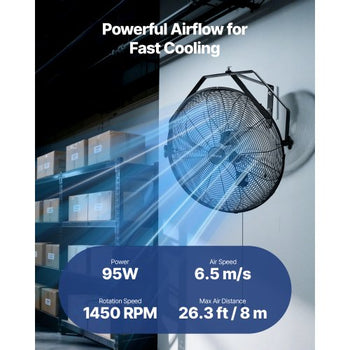 20 Inch Industrial Wall Mount Fan, High Velocity 4650 CFM Indoor Fan with 3 Speeds,  Powerful Motor Garage Wall Fan with Aluminum Blades for Workshop, Warehouse, Greenhouse, Commercial