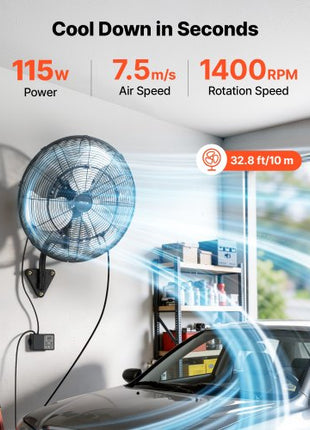 Wall Mount Fan, 20 in Wall Mounted Hanging Fan with Oscillating & Mist, Remote, IP44-rated, 3-Speed, 18h Timer, Temperature Control, Powerful for Industry, Commercial, Garage, Workshop, Gym