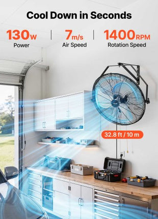 Wall Mount Fan, 20 in Wall Mounted Hanging Fan, 3-Speed, Long Airflow Distance, Adjustable Rotation Angle, Mechanical Control, Powerful for Industry, Commercial, Garage, Workshop, Gym, 2 Pack