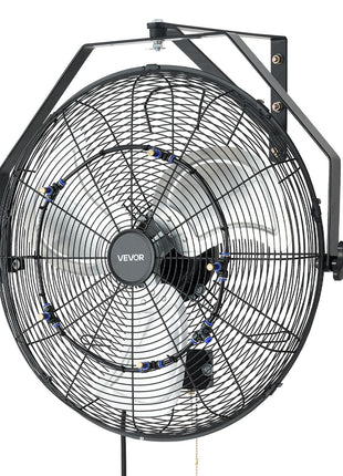 Wall Mount Fan, 20 in Wall Mounted Hanging Fan with Mist, IP44-rated Protection, 3-Speed, Long Airflow Distance, Adjustable Rotation Angle, Powerful for Industry, Commercial, Garage, Workshop