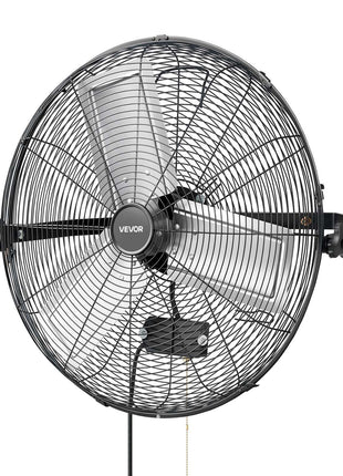 Wall Mount Fan, 24 in Wall Mounted Hanging Fan, 3-Speed, Long Airflow Distance, Adjustable Rotation Angle, Mechanical Control, Powerful for Industry, Commercial, Garage, Workshop, Gym, Black