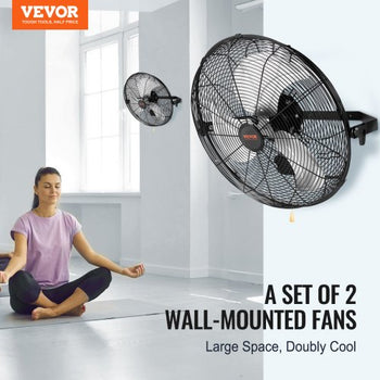 Wall Mount Fan, 2 PCS 18 inch Manual 360-Degree Tilt Adjustment, 3-speed High Velocity Max. 4000 CFM Industrial Wall Fan for Indoor, Commercial, Warehouse, Workshop, Basement, Garage
