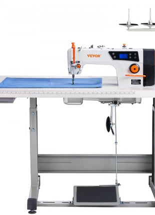 Industrial Sewing Machine, Upgraded 550W Servo Motor with Table Stand, 5000s.p.m Heavy Duty Lockstitch Sewing Machine, High Speed, Clear Control Panel and Electro-mechanization Start-stop