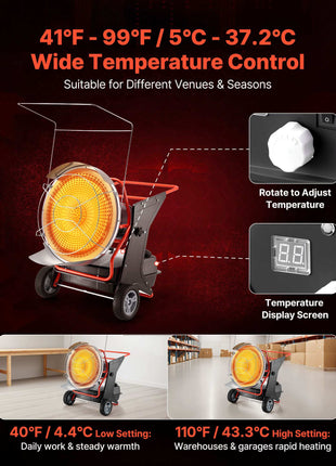 125000 BTU Radiant Kerosene Diesel Heater, Portable Industrial Space Heater with Adjustable Temp & Wheels, Ideal for Jobsite/Garage/Warehouse/Workshop Construction Heating,Black
