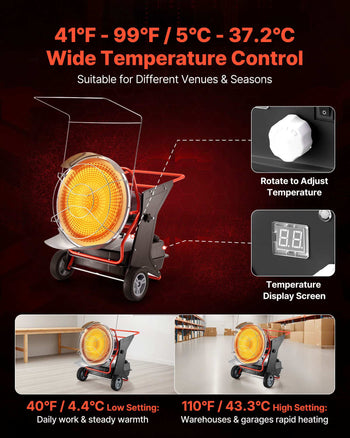 125000 BTU Radiant Kerosene Diesel Heater, Portable Industrial Space Heater with Adjustable Temp & Wheels, Ideal for Jobsite/Garage/Warehouse/Workshop Construction Heating,Black