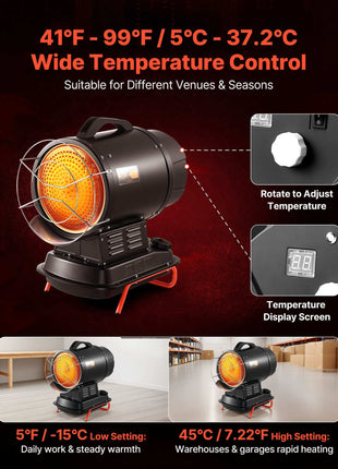 70000 BTU Radiant Kerosene Diesel Heater, Portable Industrial Space Heater with Adjustable Temp & Handle, Ideal for Jobsite/Garage/Warehouse/Workshop Construction Heating,Black