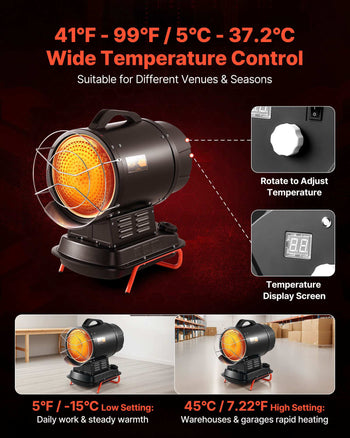 70000 BTU Radiant Kerosene Diesel Heater, Portable Industrial Space Heater with Adjustable Temp & Handle, Ideal for Jobsite/Garage/Warehouse/Workshop Construction Heating,Black