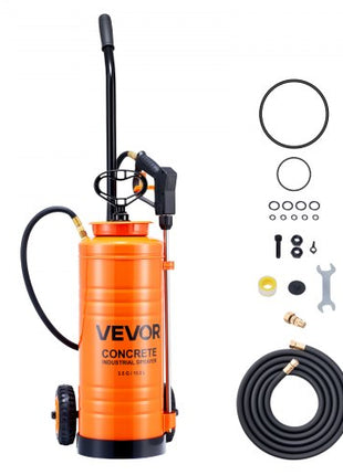 Industrial Concrete Sprayer with Wheeled Cart, 3.5 Gallon Stainless Steel Sprayer, Heavy Duty Tri-Poxy Pump Sprayers, 20.5"Wand, 48" & 120"Hoses, 2 Brass Nozzles for Construction, Lawn & Garden
