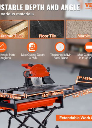Wet Tile Saw with Stand, 10-inch 65Mn Steel Blade, 4500 RPM Motor, Tile Cutter Wet Saw with Water Reservoir and Casters, 0-45 Degrees Miter Angle for Cutting Tiles, Floor Tiles, and Stones