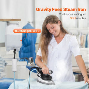 Gravity Feed Steam Iron, 1000W Gravity Feed Iron with 3.5 L Large Capacity Tank, Demineralizer Cartridges, Non-Stick Ironing Shoe, 5 Temperature Settings, Industrial Electric Steam for Ironing