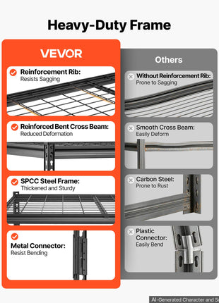 Storage Shelves, 4-Tier 2400 lbs Garage Shelving 40 x 20 x 60 in, for Garage, Basement, Warehouse, Kitchen, Heavy-Duty Metal Stable Construction, Adjustable Wire Racks, with Gloves, Black
