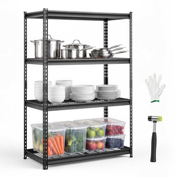 Storage Shelves, 4-Tier 2400 lbs Garage Shelving 40 x 20 x 60 in, for Garage, Basement, Warehouse, Kitchen, Heavy-Duty Metal Stable Construction, Adjustable Wire Racks, with Gloves, Black