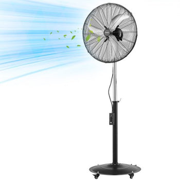 24-Inch High Velocity Pedestal Fan, 6800 CFM Industrial Standing Floor Fan with 85° Oscillating, 3-Speed Adjustable Height, IP44 Waterproof, Carbon Steel for Commercial, Garage, Workshop, Black