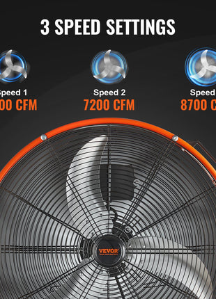 Drum Fan, 24 Inch High Velocity Industrial Shop Fan, Heavy Duty Commercial Use 3-Speed 8600CFM, 360°Adjustable Tilting,0-2h Timer Industrial Floor Fan for Warehouse,Workshop,Factory, Basement