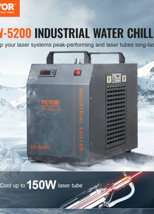 Industrial Water Chiller, CW-5200, Industrial Water Cooler Cooling System with Built-in Compressor 7L Water Tank Capacity 13 L/min Max Flow Rate, for CO2 Laser Engraving Machine Cooling Machine