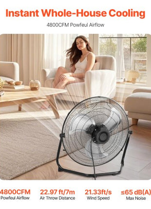 Floor Fan, 3 Speeds High Velocity Heavy Duty 20 Inch Industrial Fan, 4800 CFM 360° Adjustable Tilt 21.33 ft/sec Airflow Large Metal Fan, for Home, Gym, Office, Garage, Commercial Shop & Bedroom