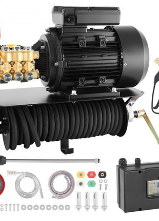 Electric Pressure Washer Pump Kit, 1950 PSI, 3.2 GPM, Triplex Power Washer Pump with 5 HP Motor 240 V, Includes Wall Mount Bracket, Spray Gun, Wand, Hose, 5 Nozzles, for Washing Cars, Gardens