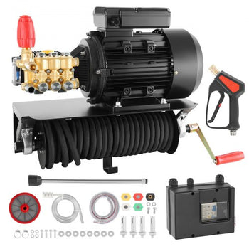 Electric Pressure Washer Pump Kit, 1950 PSI, 3.2 GPM, Triplex Power Washer Pump with 5 HP Motor 240 V, Includes Wall Mount Bracket, Spray Gun, Wand, Hose, 5 Nozzles, for Washing Cars, Gardens