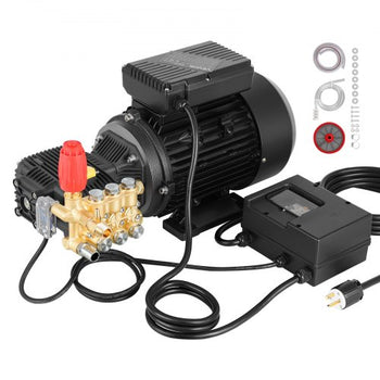 Electric Pressure Washer Pump Kit, 1950 PSI, 3.2 GPM, Triplex Power Washer Pump with 5 HP Motor 240 V, Adjustable Water Pressure, for Washing Cars, Gardens, Exterior Walls, Deck, Machinery Equipment