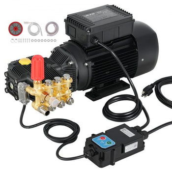 Electric Pressure Washer Pump Kit, 1220 PSI, 2.2 GPM, Triplex Power Washer Pump with 2 HP Motor 120 V, Adjustable Water Pressure, for Washing Cars, Gardens, Exterior Walls, Deck, Machinery Equipment