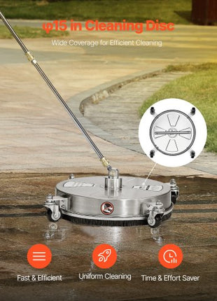 16.5" Pressure Washer Surface Cleaner, Stainless Steel Pressure Washer Attachments with 4 Wheels, 4000 Max PSI, 1/4 Quick Connector, 2 Spray Nozzles, 2 Extended Wands for Concrete, Patio, Deck