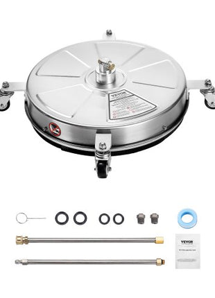 18" Pressure Washer Surface Cleaner, Stainless Steel Pressure Washer Attachments with 4 Wheels, 4000 Max PSI, 1/4 Quick Connector, 2 Spray Nozzles, 2 Extended Wands for Concrete, Patio, Deck