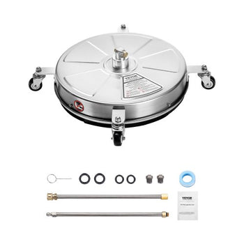 18" Pressure Washer Surface Cleaner, Stainless Steel Pressure Washer Attachments with 4 Wheels, 4000 Max PSI, 1/4 Quick Connector, 2 Spray Nozzles, 2 Extended Wands for Concrete, Patio, Deck
