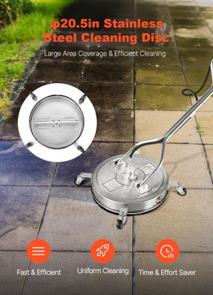 20" Pressure Washer Surface Cleaner, Stainless Steel Pressure Washer Attachments with 4 Wheels, 4000 Max PSI, 3/8 Quick Connector, 2 Spray Nozzles, Dual Handle, for Concrete, Patio, Sidewalk