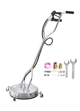 18" Pressure Washer Surface Cleaner, Stainless Steel Pressure Washer Attachments with 4 Wheels, 4000 Max PSI, 3/8 Quick Connector, 2 Spray Nozzles, Dual Handle, for Concrete, Patio, Sidewalk