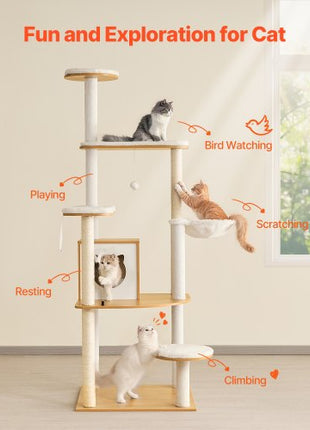 Large Cat Tree, 68.9 inches Tall, Cat Tower, Multi-level Cat Condo Furniture Activity Center with Cozy Perches, Sisal Scratching Posts, Hammock, Big Kittens House for Indoor Cats Play & Rest