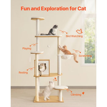 Large Cat Tree, 68.9 inches Tall, Cat Tower, Multi-level Cat Condo Furniture Activity Center with Cozy Perches, Sisal Scratching Posts, Hammock, Big Kittens House for Indoor Cats Play & Rest