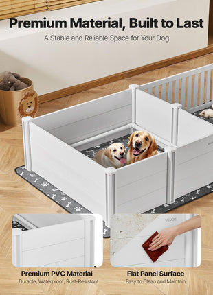 Dogs Whelping Box, 93.3x48.4x18.1 inch, Plastic PVC Puppies Playpen with Height Adjustable Door and Washable Pee Pad, 2-Room Layout Indoor Puppy Play Pen for Extra Large Breed Dogs, Milk White