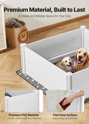 Dogs Whelping Box, 48 x 48 x 18.1 inch, Plastic PVC Puppies Playpen with Height Adjustable Door and Washable Pee Pad, Anti-Deformation Indoor Puppy Play Pen for Large Breed Dogs, Milk White