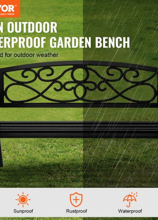 Outdoor Bench, 50 inches Metal Garden Bench for Outdoors, 550 lbs Load Capacity Bench, Outdoor Garden Park Bench with Backrest and Armrests, Patio Bench for Garden, Park, Yard, Front Porch
