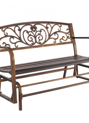 Outdoor Bench, 50 inch, Carbon Steel Metal Frame with Cast Iron Backrest and Round Edge Armrests, Weatherproof Outside Glider Bench for Patio, Garden, Park, Yard, Front Porch, Antique Bronze