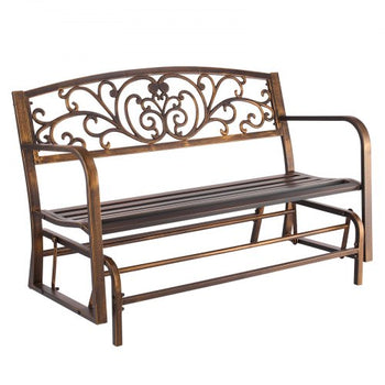 Outdoor Bench, 50 inch, Carbon Steel Metal Frame with Cast Iron Backrest and Round Edge Armrests, Weatherproof Outside Glider Bench for Patio, Garden, Park, Yard, Front Porch, Antique Bronze