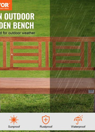 Outdoor Bench, 48 inches Wood Garden Bench for Outdoors, Outdoor Garden Park Bench with Backrest and Armrests, 700 lbs Load Capacity Bench, Patio Bench for Garden, Park, Yard, Front Porch