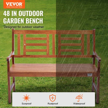 Outdoor Bench, 48 inches Wood Garden Bench for Outdoors, Outdoor Garden Park Bench with Backrest and Armrests, 700 lbs Load Capacity Bench, Patio Bench for Garden, Park, Yard, Front Porch
