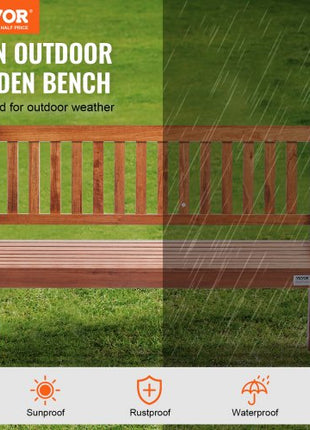 Outdoor Bench, 50 inches Wood Garden Bench for Outdoors, Outdoor Garden Park Bench with Backrest and Armrests, 800 lbs Load Capacity Bench, Patio Bench for Garden, Park, Yard, Front Porch