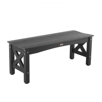 Outdoor Bench, 44.5 inch, 600 lbs Weight Capacity, Weatherproof Plastic Frame with Adjustable Level Footpads and Thick Leg, Outside Bench for Patio, Garden, Park, Yard, Front Porch, Black