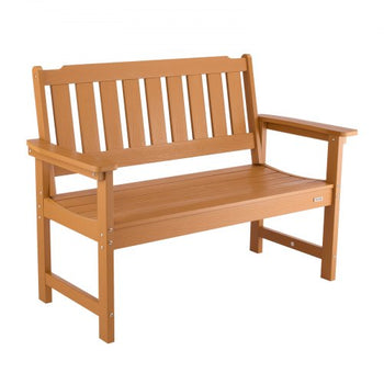 Outdoor Bench, 50.5 inch, 800 lbs Weight Capacity for 2-3 Persons, Weatherproof Plastic Frame with Backrest and Wide Armrests, Outside Bench for Patio, Garden, Park, Yard, Natural Wood Color