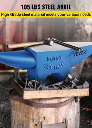 Single Horn Anvil Cast Steel Anvil Blacksmith for Sale Forge Steel Tools with Round and Square Hole and Equipment Anvil Rugged Blacksmith Jewelers Durable and Robust Metal Working Tool 105Lbs
