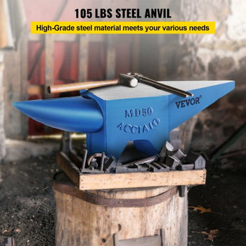 Single Horn Anvil Cast Steel Anvil Blacksmith for Sale Forge Steel Tools with Round and Square Hole and Equipment Anvil Rugged Blacksmith Jewelers Durable and Robust Metal Working Tool 105Lbs