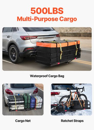 60" x 24" x 14", Hitch Cargo Carrier, 500 lbs Capacity Hitch Cargo Carrier with Cargo Net & Waterproof Cargo Bag, Folding Hitch Mount Cargo Carrier with Reflective Reminder, Fit for SUVs